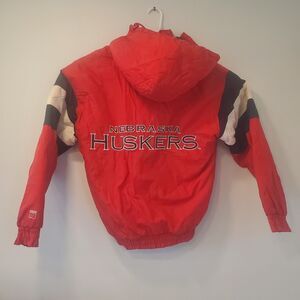 Vintage Logo7 Nebraska Cornhuskers Mens Lg Red Puffer Removable Hood Coat Read